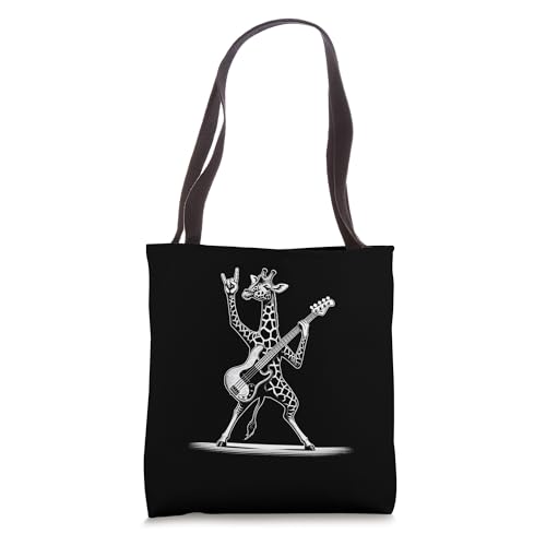 Rock n Roll Giraffe Playing Guitar Funny Mens Womens Giraffe Tote Bag