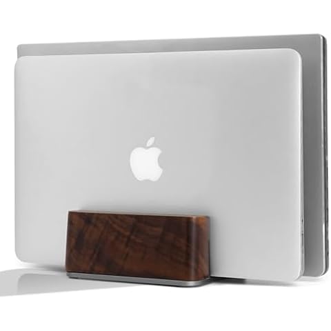GEVO Vertical Laptop Stand for Desk - Laptop Holder for MacBook and Other Laptops - Wooden Office Desk Accessories Cover