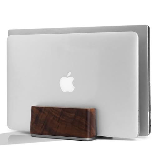 GEVO Vertical Laptop Stand for Desk - Laptop Holder for MacBook and Other Laptops - Wooden Office Desk Accessories