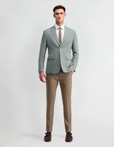 Image of Arrow Men's Green Self Design Notch Collar Long Sleeve Formal Polyester Slim Fit Blazer