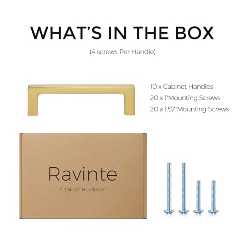 Image of Ravinte Brushed Gold Kitchen Cabinet Solid Handles,3-1 /2 Inch,10 Pack