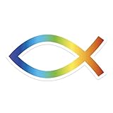 Ichthys Fisch Aufkleber Auto 9 x 4,5 cm - Premium Folie mit kontraststarker Umrandung - Christlicher Fischaufkleber wetterfest - Schwarz Regenbogen Weinrot Weiß Babyblau (Regenbogen)