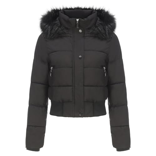 YIzdegg Chaqueta de invierno para mujer, cálida, corta, acolchada, con capucha, chaqueta de entretiempo, abrigo corto, de algodón, con capucha de pelo, chaqueta acolchada, chaqueta de invierno