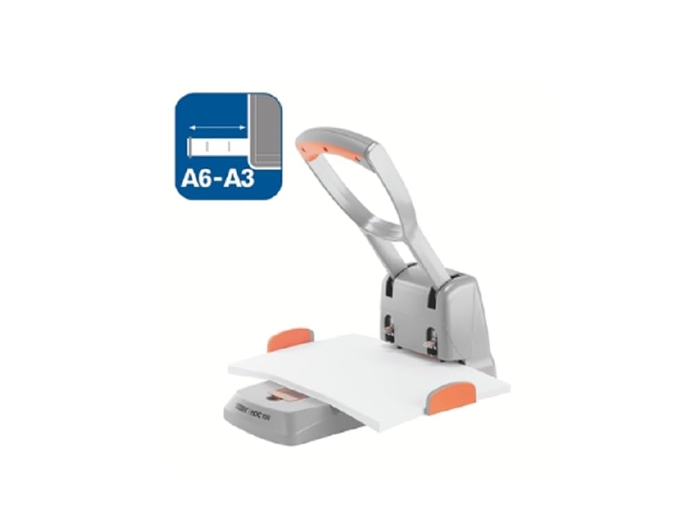 Rapid 23000600 HDC150 Heavy Duty Hole Punch, Guide Bar with Format Markings, Metal, Silver/Orange, 150 Sheets