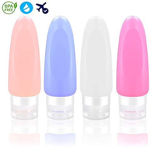 Cosmetic Travel Bottles Accessories Set by Ameauty- Squeezable Leakproof Refillable Bottles Protable Silicone Travel Containers - For Shampoo Conditioner Lotion Toiletries Soap - 3 OZ, Pack of 4