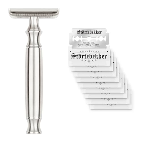 Störtebekker® Premium Rasierhobel Herren Rostock | Hochwertiger Nassrasierer aus Edelstahl | 163 g extra schwer für bessere Handhabung | inkl. 10 Rasierklingen aus Edelstahl | Safety Razor