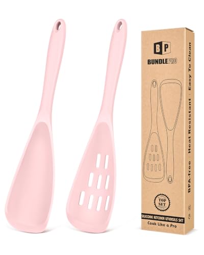 Image of BUNDLEPRO Silicone Cooking Spoons for Nonstick Cookware, One-Piece, 2 Pack