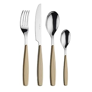 Pintinox Riva Set 16 Posate effetto legno, per 4 persone, adatte all’uso in lavastoviglie, Acciaio Nichel Free, Manici Colore: Betulla