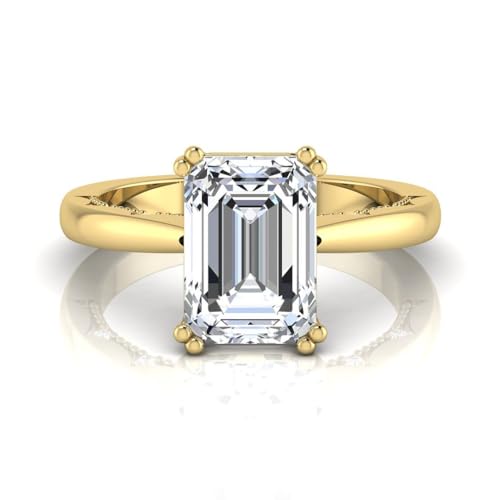 IGI Certified 3 Carat Emerald Cut Lab Grown Diamond (F, VVS2) 14K Gold Milgrain Solitaire Engagement Wedding Anniverary Promise Ring for Womens2