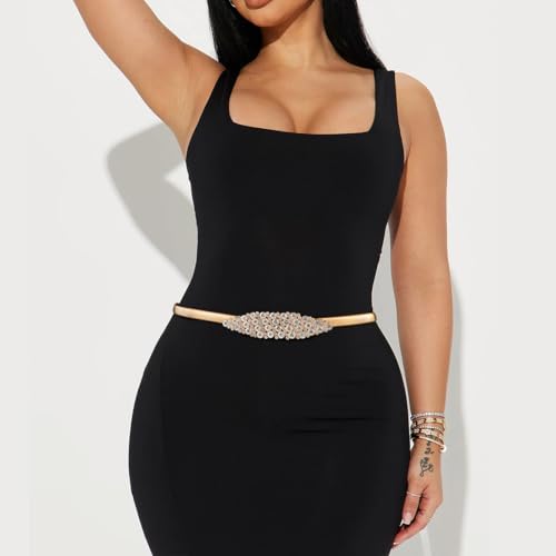 Women Metal Skinny Stretch Waist Belt Thin Elastic Chain Belt for Dress2