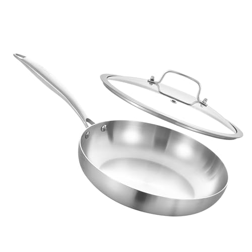 Listado de Sartenes para tortilla , tabla con los diez mejores. 50 Inqibee - Sartén de acero inoxidable de tres capas de 8 pulgadas con tapa, sartén para tortillas, sartén para huevos, sartén para cocina de inducción, apta para lavaplatos y...