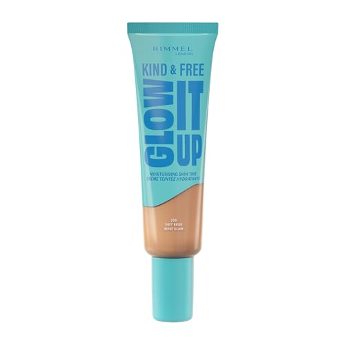 Rimmel London Kind & Free GLOW IT UP Fondotinta Idratante, 200, Soft Beige, Lenisce la pelle sensibile, Colorito sano e luminoso, Idrata per tutto il giorno, 30 ml