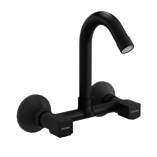 Image of Plantex Sink Mixer Tap for Kitchen with 360 Swivel Spout /Hot and Cold Water Tap with Wall Flange and Teflon Tape /Brass Spindle Sink Tap (Black)