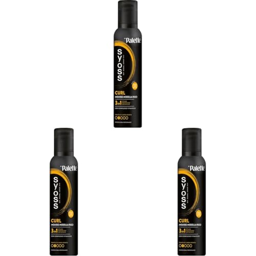Syoss Palette Max Hold Mousse Tenuta Forte 250ml, Schiuma capelli ricci 3-in-1 che acconcia, protegge e ripara, Spuma capelli ricci con complesso vitaminico adatta per il Curly Hair Method*