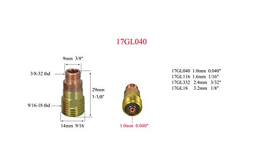 Image of RIVERWELD TIG Stubby Gas Lens Collet Bodies .040 inch Ceramic Cup 53N kit 12pcs | 17GL040 10N22S 1.0mm, Quartz Nozzles Clear Glass Cups #10 5 /8 inch 16.0mm for SR WP 17 18 26 TIG Welding Torch