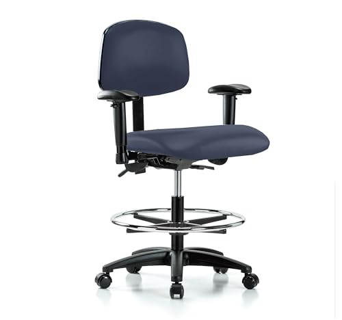 Image of Perch Multi-Task Office Chair with Adjustable Armrests and Foot Ring | Medium Bench Height 20-27 inch | Imperial Blue Vinyl