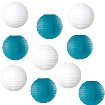 Glitz Party Factory Round Blue and White Paper Lanterns - 14" Pack of 100