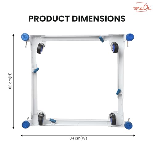 Image of SoraChi Adjustable Iron Washing Machine Stand with Wheels | Elevates Appliances to Prevent Water Damage & Reduce Vibrations | Universal Fit for Washers & Refrigerators (Blue)