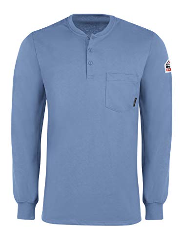 Bulwark Men's Flame Resistant 6.25 oz Cotton Long Sleeve Tagless Henley Shirt, Light Blue, 2X-Large/Tall
