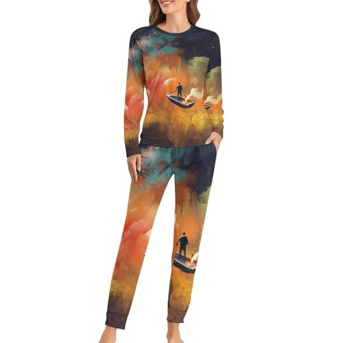 Pyjama femme Bateau Volant avec t-shirt manches longues et pantalon pour nuit douce