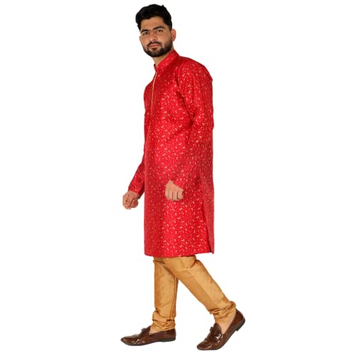 Men Kurta Set Indian Wedding Dress Silk Floral Print A-1114