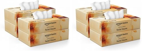 Image of Amazon brand- Amazon Basics 2-Ply Facial Tissue paper 400 pulls | 100 pulls x Pack of 8| Soft, Absorbent, Gentle| Chemical-Free