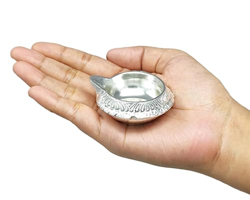 Silver Plated Kuber Diya with Blue Velvet Gift Box Decorative Dia Pooja Items Diwali Decoration Puja Gifts Handmade Oil Lamp Traditional Indian Deepawali Gift Items