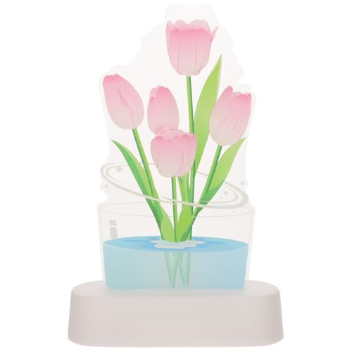 Lámpara de mesa tulipán 3D acrílica color rosa miniatura 1