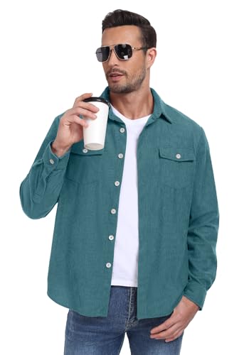 Image of Askdeer Men's Corduroy Button Down Shirts Long Sleeve Casual Shacket Jacket Western Corduroy Shirt Jacket with Flap Pockets