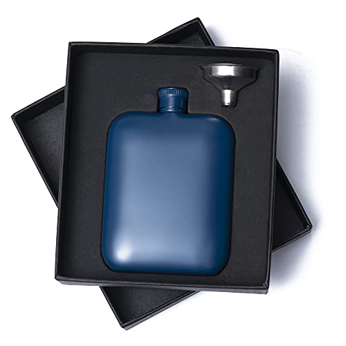 HulaFish 6 oz. Liquor Flask - Stainless Steel Liquor Flask with Stylish Finishes. Great for Displaying, Camping, and Barbecue. Discreet Flask, Great Gift Option (Navy Matt Finish)