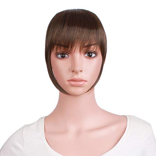 MapofBeauty 7 Inch/18cm Fashion False Bangs Neat Fringe Hairpiece Clip in Hair Extensions Accessories (Brown)