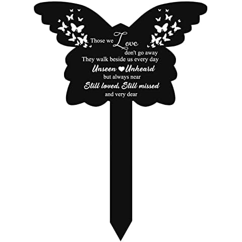 Memorial Butterfly Stake Memorial Plaques for Outdoors Those We Love Don't Go Away Garden Decor Waterproof Acrylic Grave Marker Cemetery Black Sympathy Garden Stake for Outdoors Yard Cover