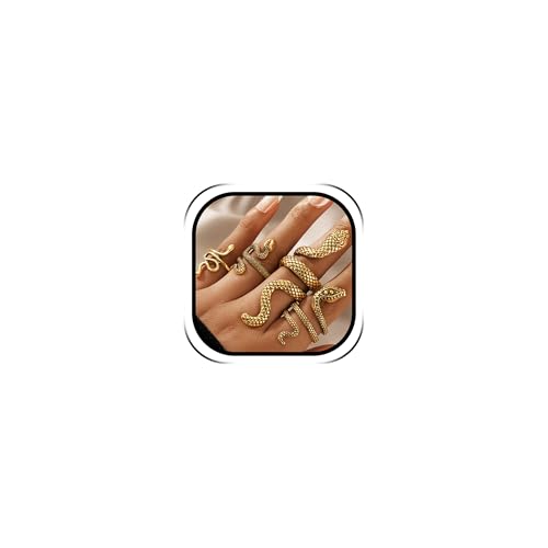 Frodete Snake Stackable Rings for Women Adjustable Medusa Costume Serpent Ring Set Egyptian Cleopatra Costume Jewelry Vintage Reptile Finger Rings for Halloween Party Cosplay & Medusa Accessories
