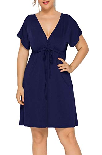 Santwo Vestido sexy con cuello en V para mujer, de manga corta, de cintura M-4XL