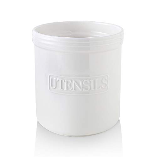 KOOV Porte-ustensiles de cuisine, grand pot à ustensiles en céramique, profond et stable, pour comptoir série lettre (blanc) Cover