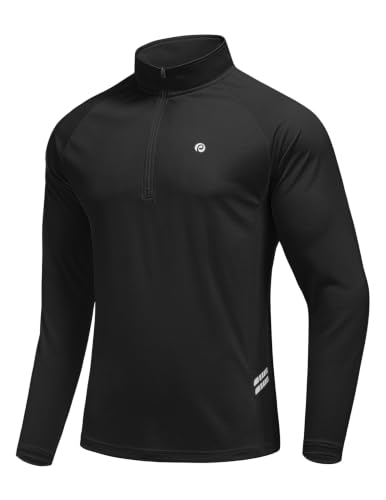 PINSPARK Men's 1/4 Zip Pullover Quarter Zip Athletic Golf Shirts Black