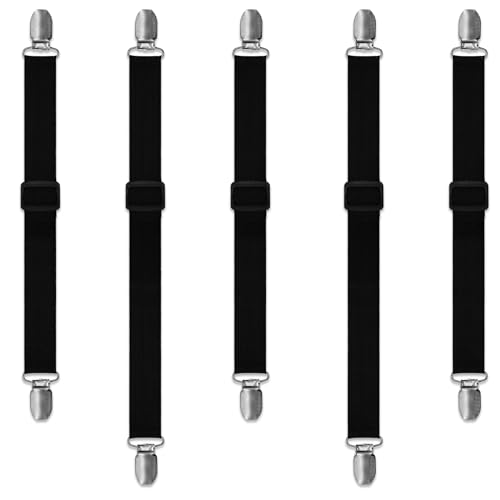 Piuluvor 5 Stück Tischdeckenklammern Tischtuchhalter für Draußen Elastisch Verstellbare Tischtuchklammern Versteckte Tischdeckenhalter für Tischdecke Bettwäsche Matratze (Schwarz)