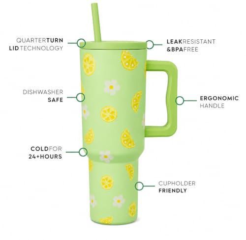 Image of CYNVEXA Tumbler with lid and Straw 1200ML Cup Stainless Steel Vacuum Insulated Tumbler for Water, Iced Tea or Coffee 1.2L Office Gym Travelling (Lemon Flower)