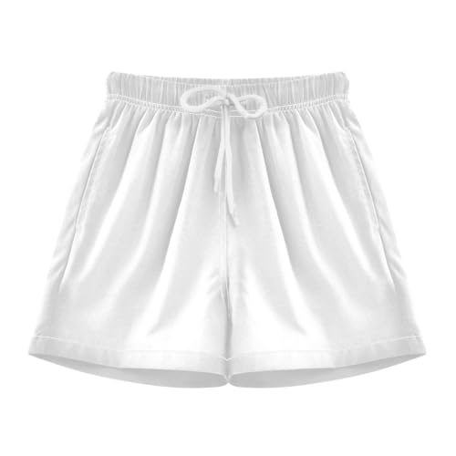 GuoChe Boy Swim Trunks Youth Quick Dry Elastic Basketball Shorts Lined White