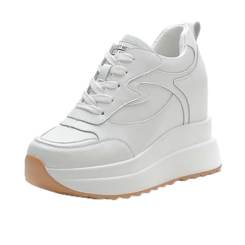 MIXSEN Baskets à Semelles Compensée de 10cm Chaussures en Cuir Compensés Sneakers Talons Wedge Outdoor Casual(Blanc-A,34EU)