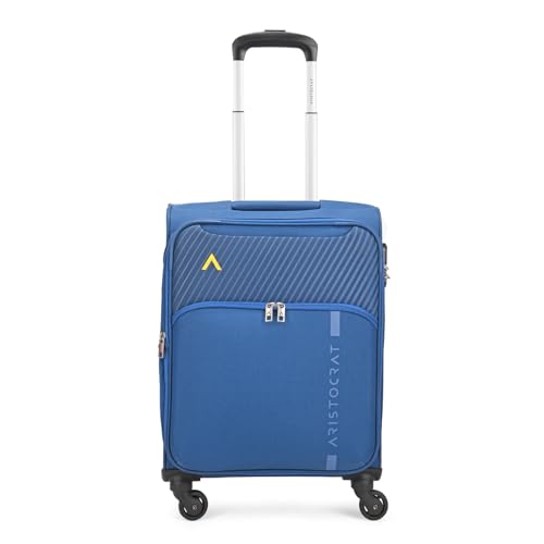 Aristocrat Striker Cabin Size Soft Luggage (55 Cm) | Spacious Polyester Trolley With 4 Wheels And Combination Lock | Dazzling Dark Blue | Unisex| 5 Year Warranty For Rs. 2249 @ 70 %