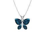 Diamondere Natural and Certified London Blue Topaz and Diamond Butterfly Petite Necklace in 14k Whit