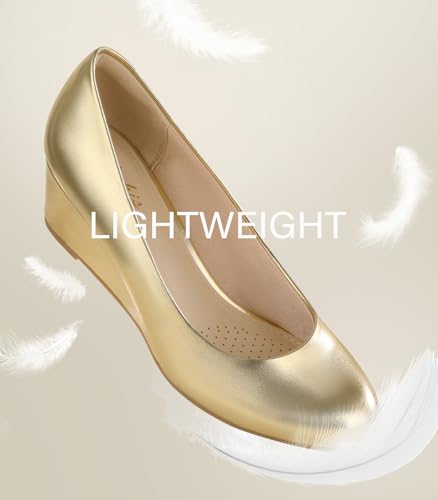Image of Ankis Black Nude Silver Gold Wedges for Women, Low Heel Women's Wedge Comfortable Closed Toe Women Pumps Dress Shoes -2Inch