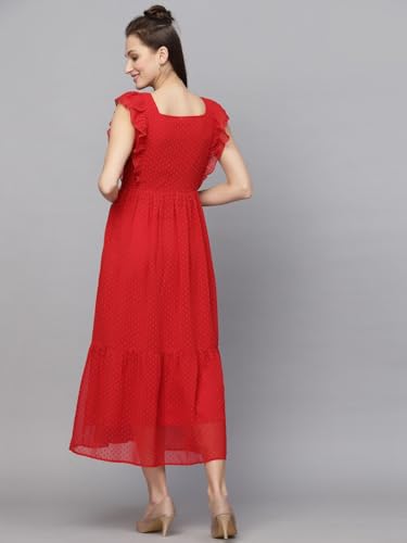 Image of Sugathari Georgette Jacquard Butti Square Neck Knee Length Western Dresses for Women (Dress2 89)