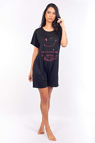 Pijama Adulto Feminino Camisola Camisão Manga Curta (M, Rosa-Chiclete)