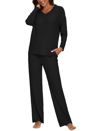 {Descansos Mujer Invierno Descansos Heersan Pijama Mujer Invierno Conjunto de Pijama Top y Pantalones Ropa de Descanso Suave para Mujer Pjs Lounge Wear con...