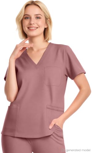 Image of V-Neck Scrub Tops for Women, Stretch 4-Pocket Nurse Uniform