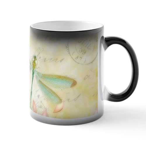 Taza Mágica de Cerámica 11 oz con Motivos de Flores y Libélula miniatura 1