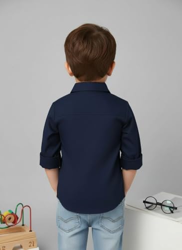 Image of Boys Shirt, Black and White Plaid and Light Blue Solid, Long Sleeve Button-Up, 2 Pack