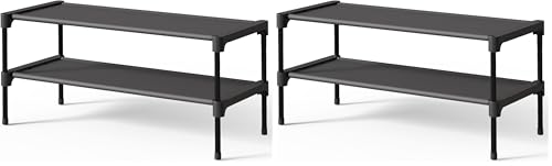 Image of Kitsure Shoe Rack - Non-Woven Shoe Rack Shelf, Shoe Organizer for Closet, Entryway, Garage & Corridor, Stackable Shoe Shelves, 27.5 inch Wide - 2 Tier, Black (Pack of 2)